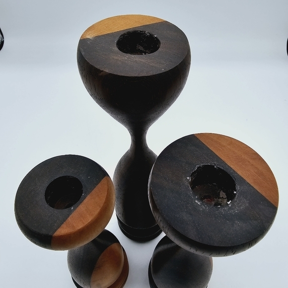 Two-Tone Wooden Candle Stick Holders - set of 3 - Picture 5 of 8